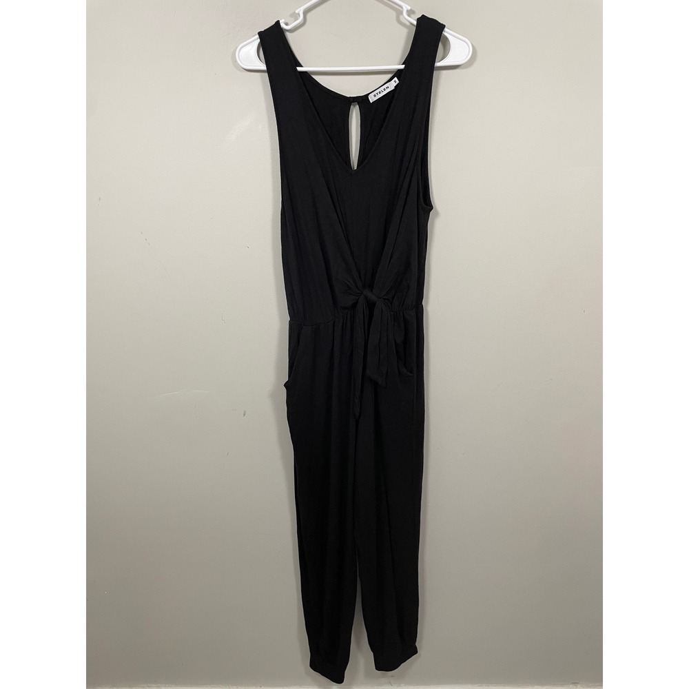 Stelen Black Tie Waist Sleeveless Jumpsuit Size Medium Minimalist Casual Comfort